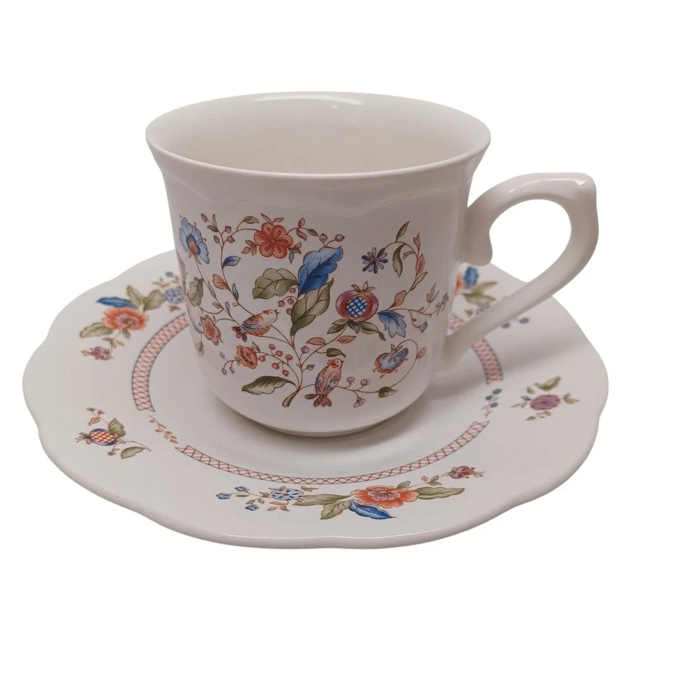 Lenox Wind Chimes Lantana‎ Fine China Tea Cup and Saucer Set Floral Bird USA